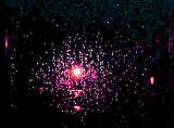 Stop motion particle explosion of small white and pink stars or sparks in pattern over black