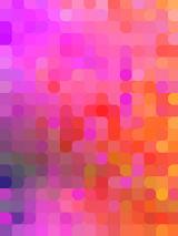 Abstract background of pink, orange, yellow, purple and blue pixels with round edges