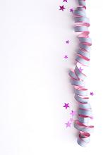Colorful party sidebar with a coiled pink streamer and stars over a white background for your celebratory wishes or invitation