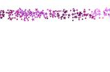 Scattered multiple small shiny pink stars festive border on white with plenty of copy space for your greeting or message