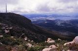 panoramic view down towards hobart from the top of mount wellington, tasmania, australia