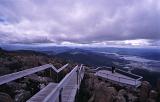 Lookout on Mt. Wellington, Tasmania overlooking the capital Hobart and the Derwent River on a cloudy overcast day