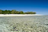 A beautiful tropical beach, sea and blue sky at deserted Lady Musgrave Island, on the Great Barrier Reef, Australia.