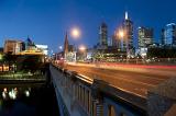 office buildings and traffic in central melbourne pictured at twilight