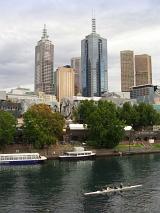 Skyline view of the modern architecture in Melbourne CBD with the Yarra River in the foreground, Australia, in a travel and tourism concept