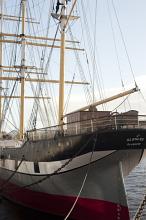 Nautical heritage: a view of an elegant three masted tall ship in Glasgow riverside maritime museum