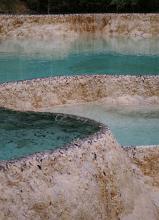 Nature Detail of Natural Thermal Pools with Turquiose Mineral Waters in Natural Formations, China