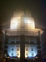 london buildings shrouded in mist