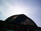 silhouetted roof of the olympia exhibiton hall, london