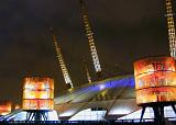 Architectural Abstract Exterior of Millennium Dome, Now The O2 Arena, Structural Features Illuminated at Night, in South East London, England