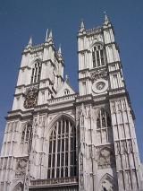 Front facade of Westminster Abbey, London, with its ornate Gothic architecture, a historical medieval landmark where the British monarchs are crowned