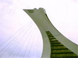 Top of the inclined tower of the Olympic Stadium, Montreal, Quebec, Canada in close up architectural detail