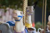 Snorting horse head on a merry-go-round or carousel at an amusement park or fairground