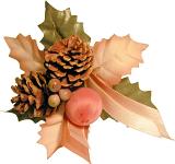Pine cone Xmas decoration with fake leaves and berries to decorate a table or room for a festive Christmas party