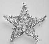High Angle View of Silver Star Made from Twigs and Twine, Silver Star Christmas Tree Topper Decoration on Plain Background