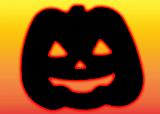 black smiling pumpkin lantern shape with glowing orange edges
