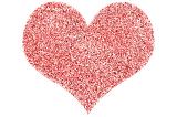 a red love heart shape on white background composed of sparking glitter
