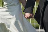 close up of the wedding couple holding hands