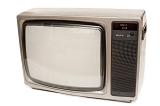 Still Life of Antique CRT Television with Blank Screen, Front View on White Background