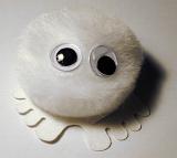 A furry mascot stick on google eyed furball