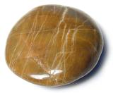 Smooth round flat waterworn agate pebble eroded by the tumbling action of the waves in the ocean or river on a white background
