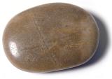 Smooth waterworn stone or pebble which has been subjected to surface erosion from the action of the sea or river on a white background