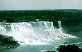 Panorama View of Famous Beautiful Niagara Waterfalls in North America, that straddle the international border between Canada and the United States.
