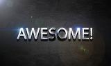Silver metal sign Awesome with exclamation mark on a dark background centered in the frame