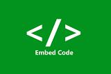 Software developer icon for Embed Code here with text below on a green background