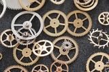 Still Life of Gears and Cog Wheels in Variety of Sizes, Types and Metals