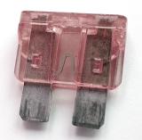 Pink plastic electrical automotive car fuse or circuit breaker in a close up view on white in a safety concept