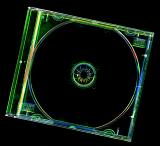 glowing edges of a CD music jewel case with black background
