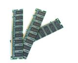 Three DIMM memory modules closeup isolated on white background with copy space