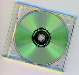 Compact disc in plastic case against white background