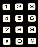 Numerical telephone keypad with white buttons and a star and hash tag viewed close up in a technology concept