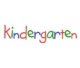 The word Kindergarten, written in bright colours and a child-like script, over a white background