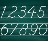 Handdrawn set of consecutive numbers one through nine on lines on a green blackboard conceptual of education and schooling