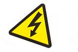 a bright yellow risk of electric shock warning triangle