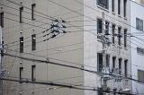 overhead electric distribution cables in an urban street