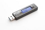 Close up Black USB Flash Drive for Business Data Storage Isolated on White Background.