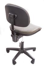 Rear side view of a generic revolving office chair with adjustable height on five castors and a brown fabric seat isolated on white