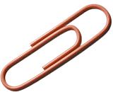 Single brown paperclip diagonally on white in a close up view from above with copy space