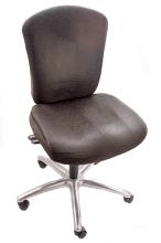 Isolated single armless adjustable brown swivel chair with caster feet over white background