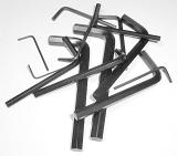 High Angle of Collection of Metal Allen Keys in Various Sizes Jumbled on White Background