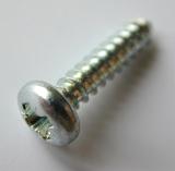 Close Up of Single Silver Colored Metal Phillips Drive Screw Angled on White Background