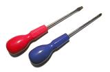 Two Screwdrivers on White Background, One Cross Head with Blue Handle and One Flathead with Red Handle