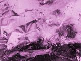 Abstract background with air bubbles, cracks and water droplets above dark lower sections in purple hue