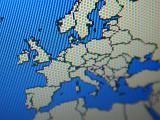 Close up of blue and gray map of europe with thick black outlined borders