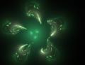 a fractal rendering of green shapes being pulled towards a central highlight