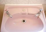 a pink coloured bathroom sink